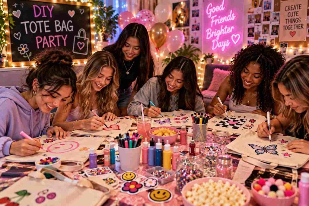 DIY Tote Bag Party at teen birthday 