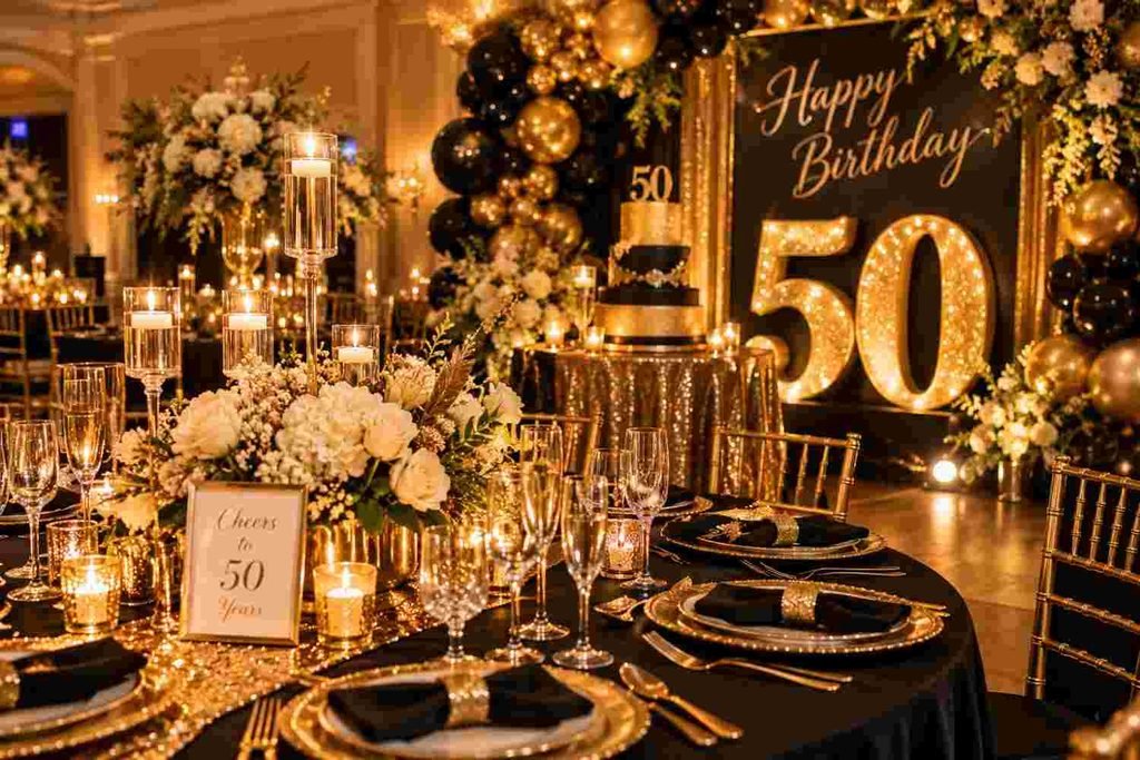 Golden Glamour Party at 50th birthday party