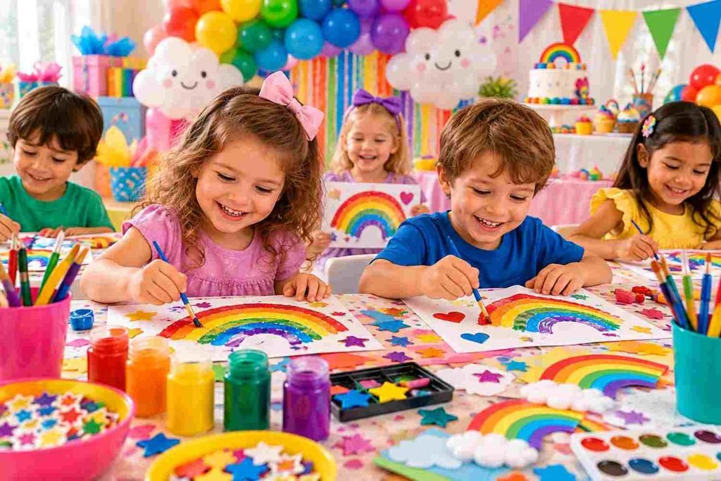 4 year old rainbow art party at birthday
