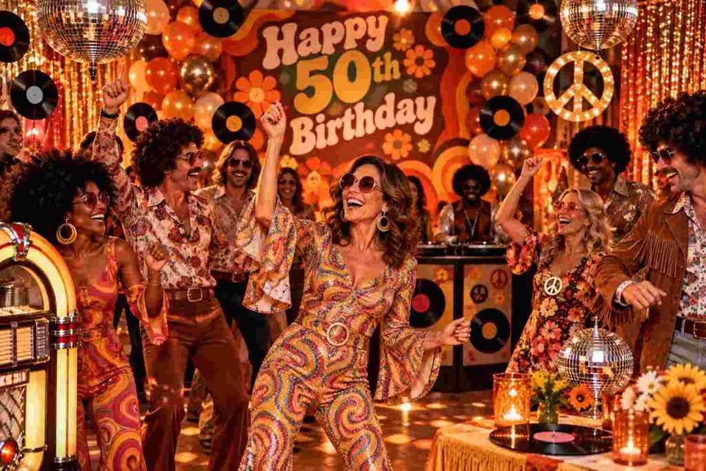 dancing at dicsco bash at 50 birthday