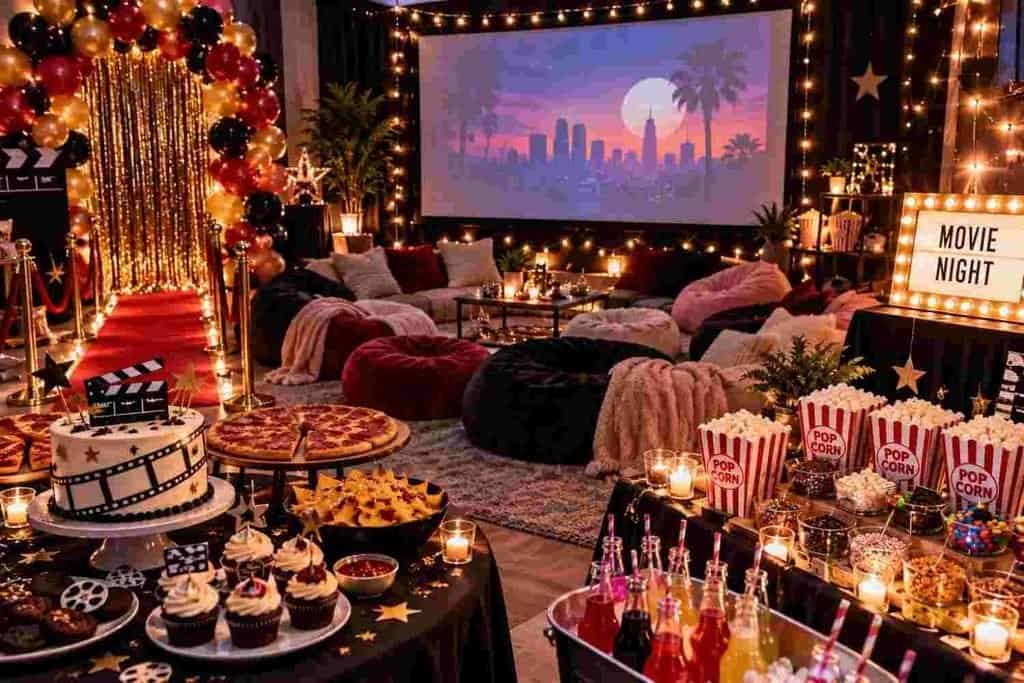 movie night birtdhay party set up